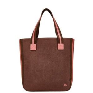 Burberry logo tote bag brown pink canvas leather